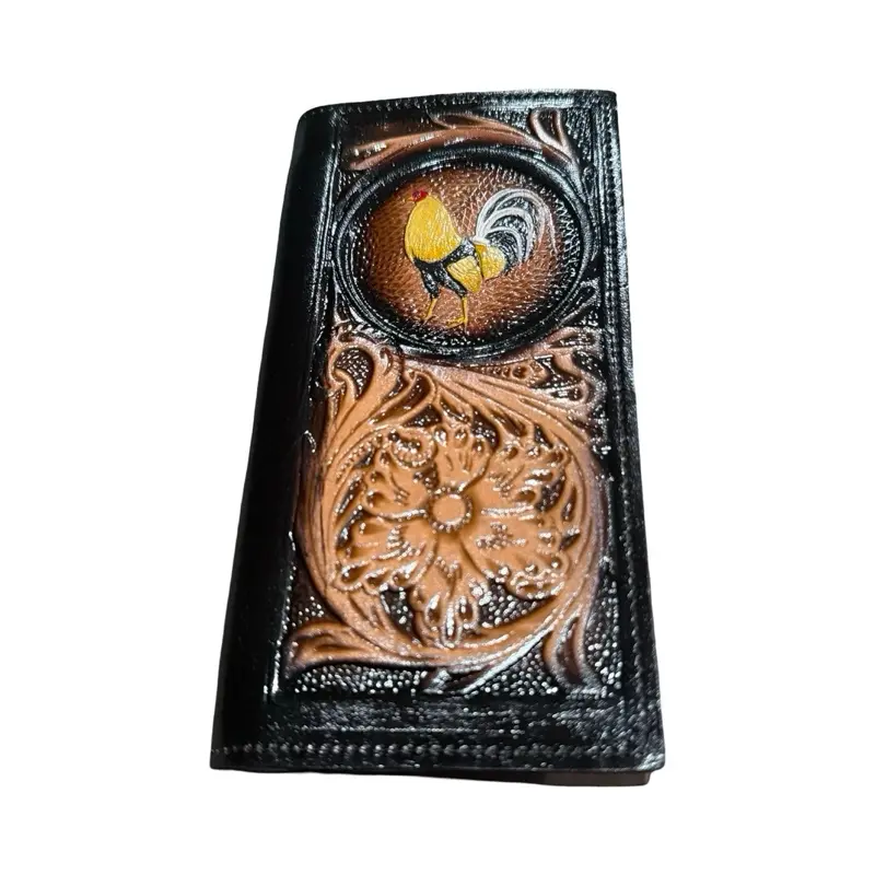 Western Style Cowboy Leather Long Style Wallet Rooster Billetera Vaquera De Piel con Gallo Cartera Estilo Largo