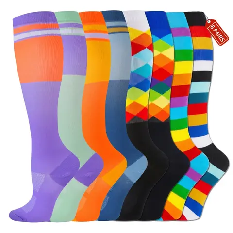 Isunie 8 Pairs Compression Socks for Men & Women, Breathable, Lightweight, Supportive & Stay-Up Fit for Running, Training, Workout, Travel & All-Day Comfort