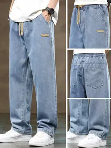 Men's elastic waist straight-leg plus-size jeans. Comfortable and loose street-style bottoms, suitable for plus-size men. Perfect for daily casual wear, urban street looks, and weekend fashion styles. A must-have trendy plus-size men's long pants 🔥