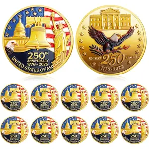 12 Pcs Highergo 250th Anniversary Commemorative Coins - USA Eagle, Patriotic Symbols, 1.77 Inches, Crisp Engraving - 4th of July/Independence Day Merchandise for Collectors, Family Members (Celebration, Display Gift)