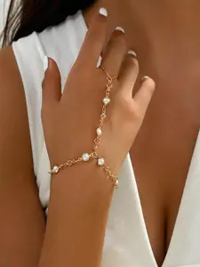 Faux Pearl Decorated Adjustable Hand Chain Bracelet, Vintage Mittens Bracelet for Women & Girls, Fashion Jewelry for Party, Daily Clothing Decor, Trendy All-match & Exquisite Jewelry for Birthday Gift, Rhinestone Decorated Bracelet