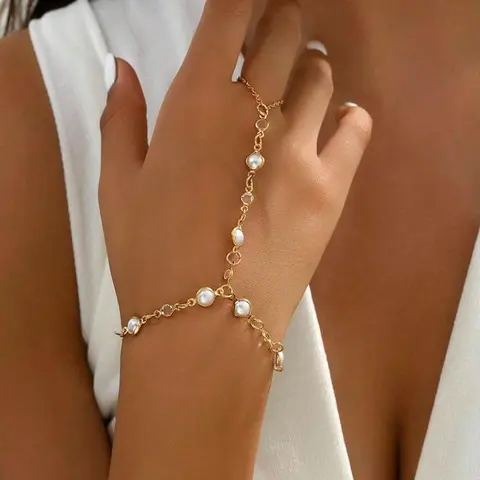 Faux Pearl Decorated Adjustable Bracelet, Adjustable Bracelets, Vintage Mittens Bracelet for Women & Girls, Jewelry for Party, Daily Clothing Decor, Jewelry for Birthday Gift, Rhinestone Decorated Bracelet
