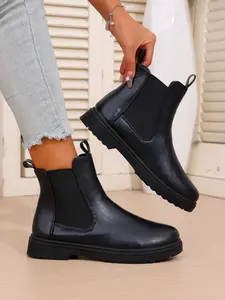 Women's Chelsea Flat Boots, Elastic Slip-On Short Booties, Waterproof Non-Slip Winter Shoes, Winter Warm Shoes, Casual Outdoor Fashion Boots