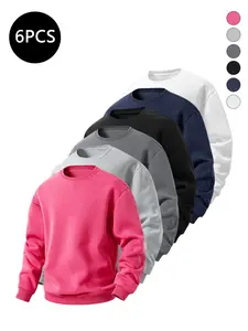 6-Pack Men’s Everyday Crew Neck Solid Color Long Sleeve Sweatshirts for Autumn – Loose Fit, Comfortable, Casual, Versatile Tops