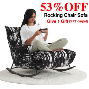 Rocking Chair(Give 5FT Carpet free) Ink Painting RockingChair, Indoor Chair,Wooden Handrail and Leg,Carbon Steel Metal Frame Modern Royal Chair