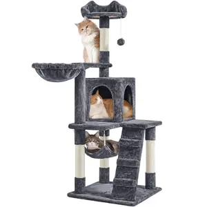 54" Cat Tree with Hammock, Basket and Scratching Post Tower, Dark Gray