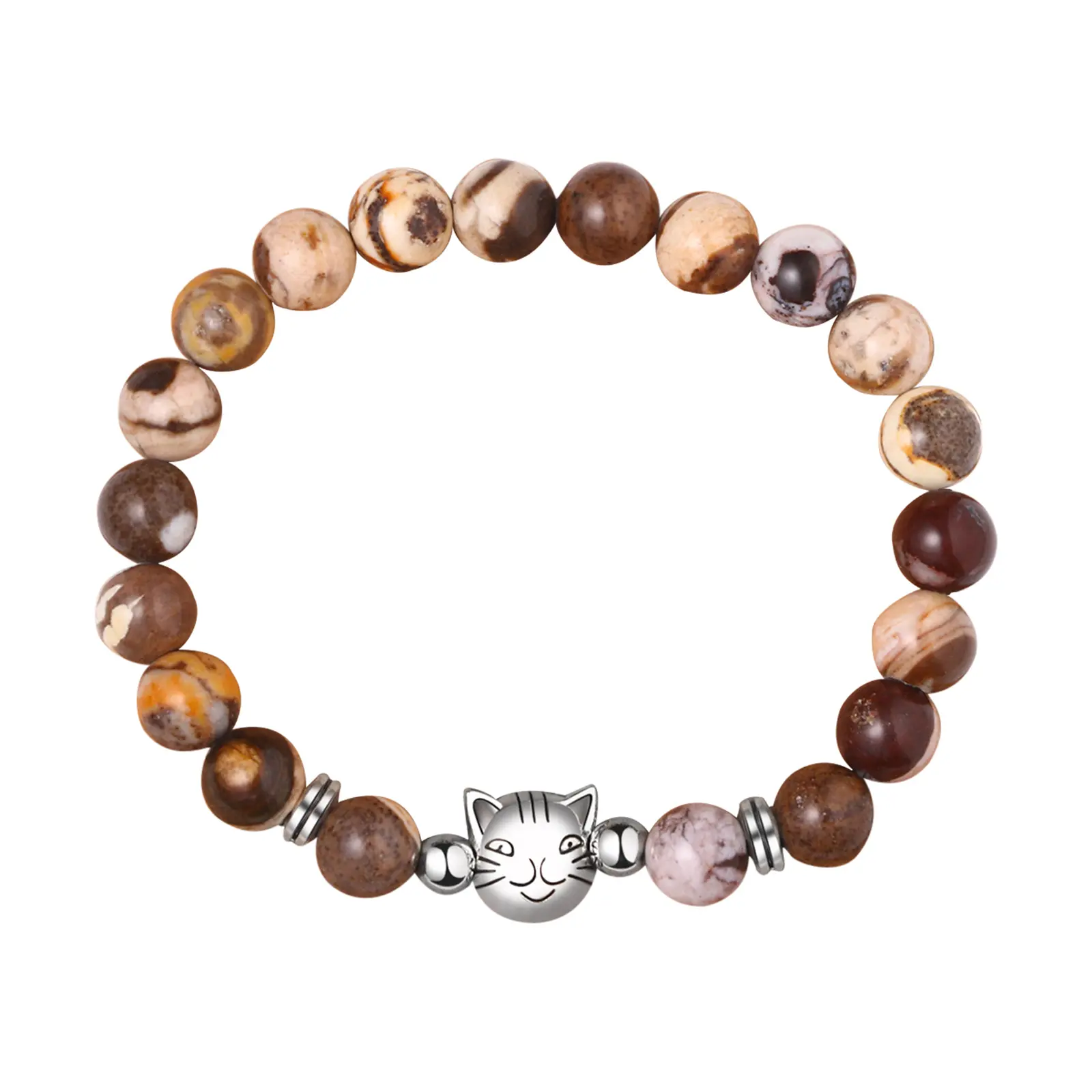 OIDEA Paw Print Natural Stone Bracelet for Women, 0.33" Beaded Stretch Band, Commemorative Pet Lover Birthday Gift Jewelry, Animal Charm, Beaded Band, Stretch Elastic Cord, Alloy, 0.33" Beads