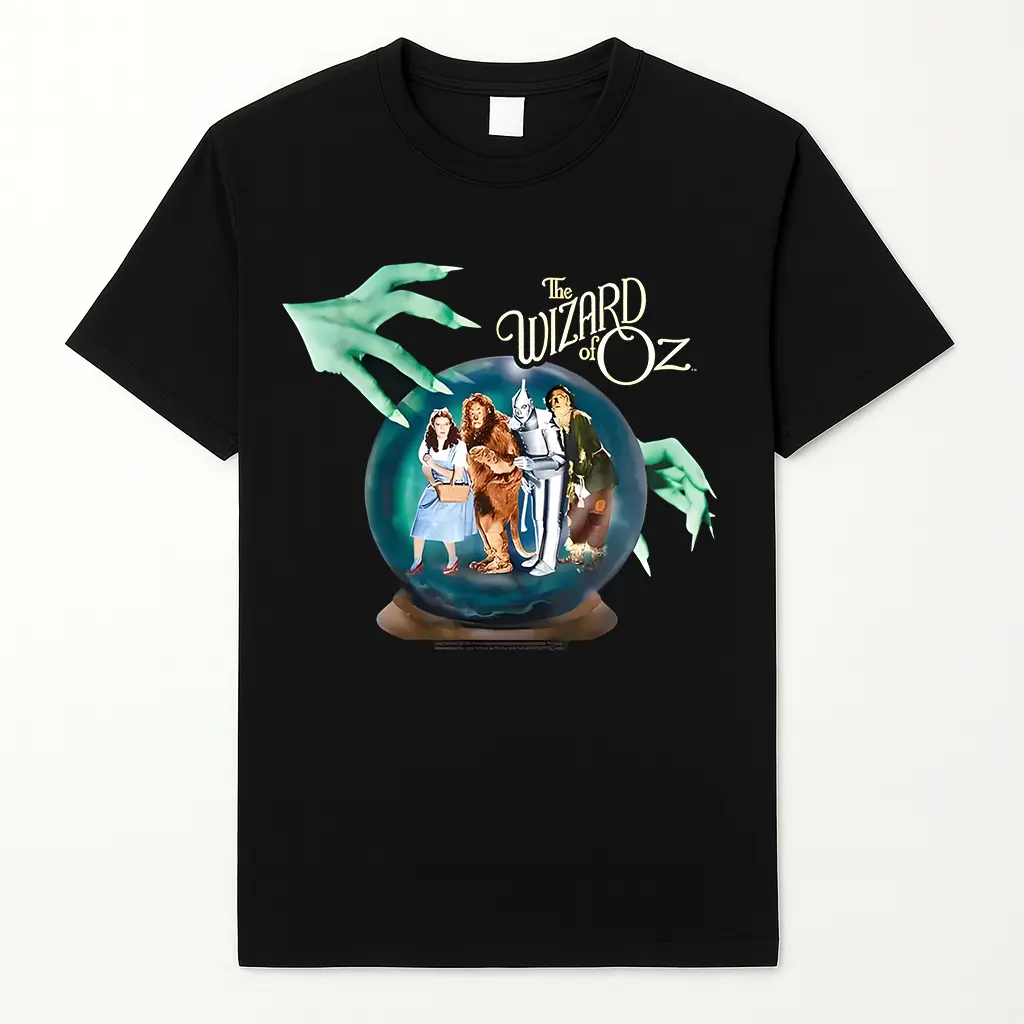 Women's Wizard of Oz T-Shirt, Casual Graphic Print Tee with Short-Sleeve Crew Neck in Solid 100% Breathable Cotton, Front Print, Made in USA, Everyday, Fabric
