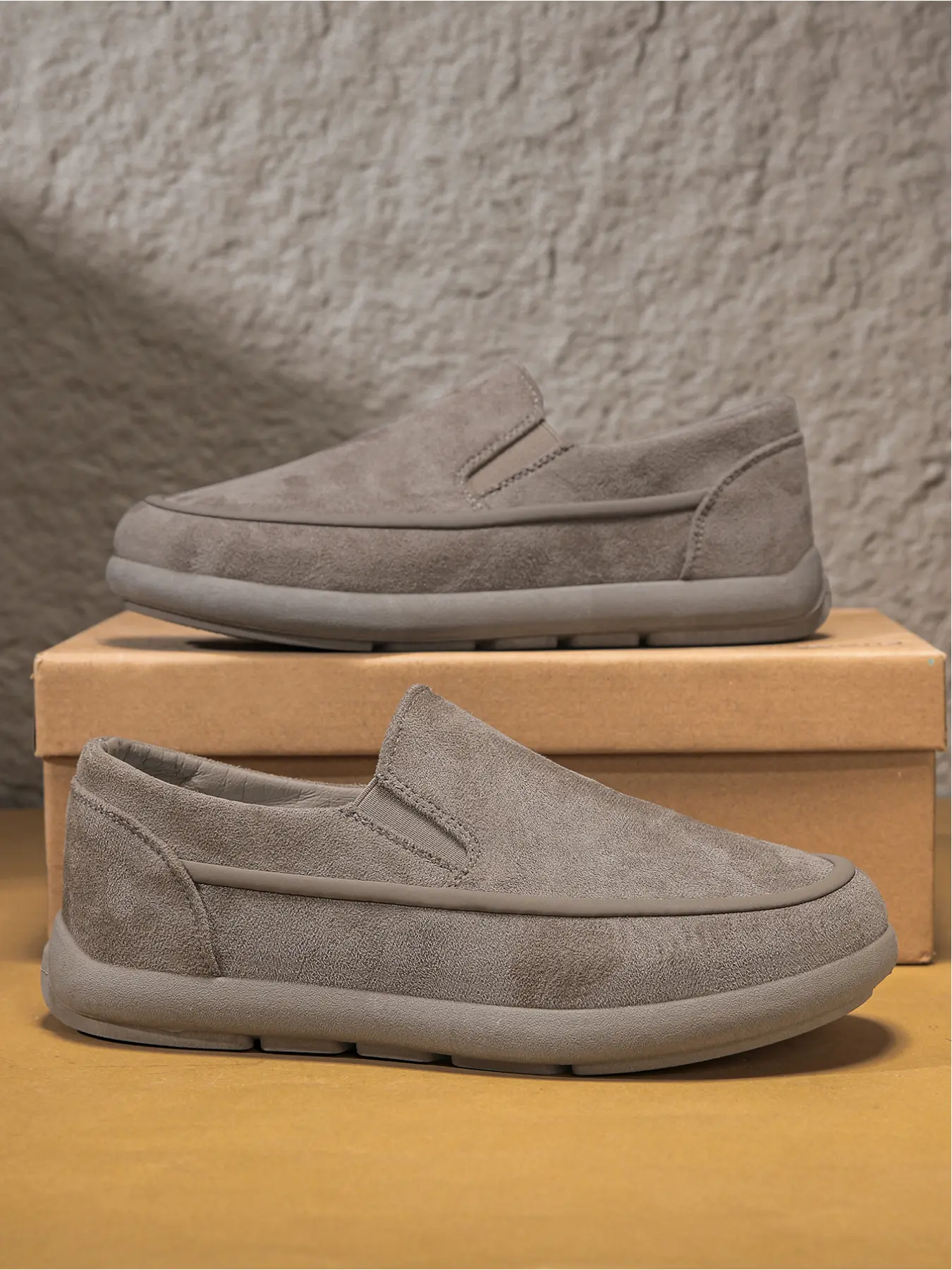 Men's Vintage Suede Slip-On Loafers, Footwear Slipon, Comfortable Thick Sole Non-Slip Casual Shoes for Driving, Walking & Daily Commute, Versatile Shoes, Casual Wear Shoes