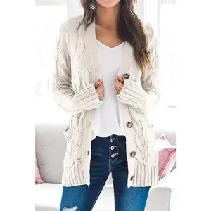 PrettyGarden Knitted Solid Color Button-Down Chunky Outerwear Cardigan GARMENTARY