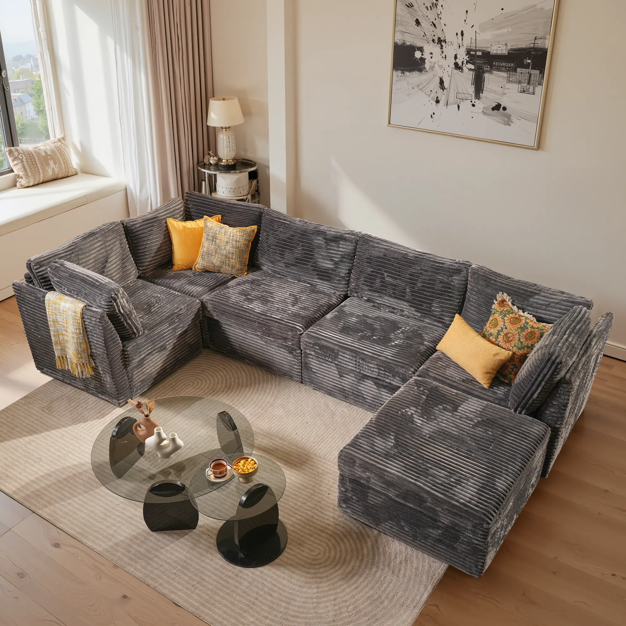 ALTRIGUS Sectional Corner Couch, Modular Sofa for Living Room, 5 Seat Convertible Sectional Couch with Ottoman,Cloud Couch Deep Seat Sofa,Plush Cushions,Free Combination