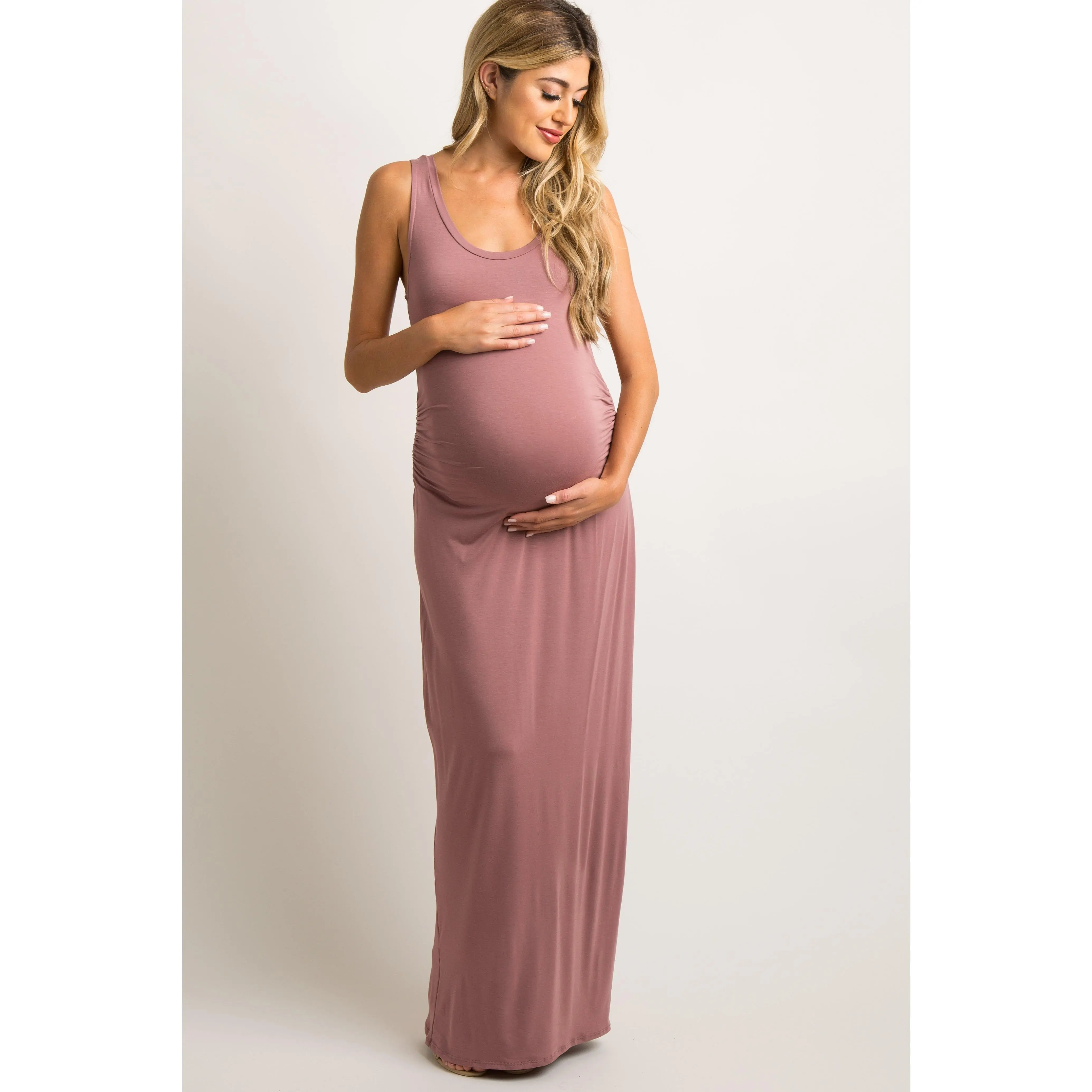 PinkBlush Mauve Sleeveless Fitted Maternity Maxi Dress