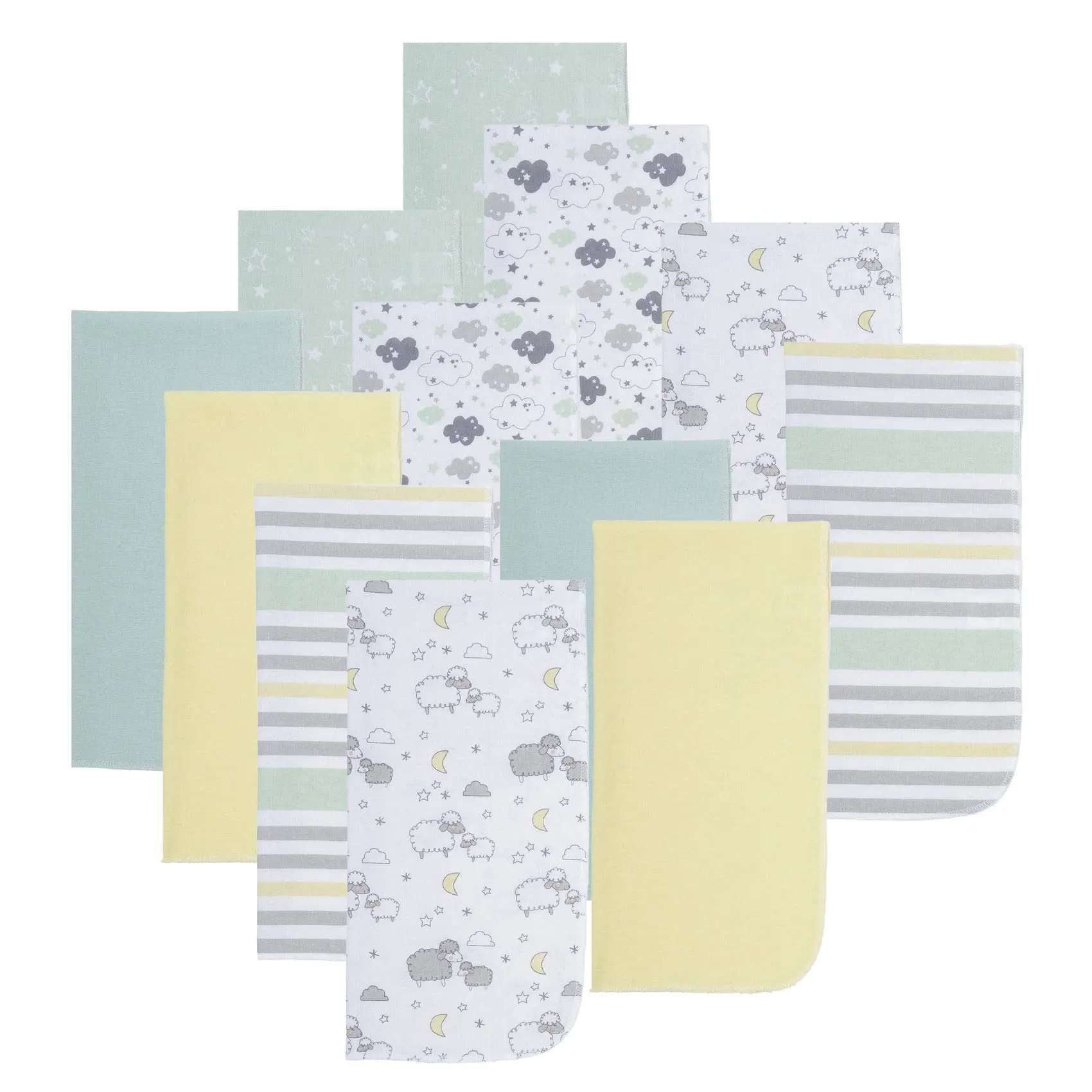 12 Pack Burp Cloths - Sheeps/Clouds/Stars