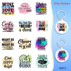 Waterproof UV DTF Keychain Sticker, 5 Counts/set Colorful Letter Pattern Keychain Sticker, Suitable for Acrylic Keychain, Motel and Hotel Keychain Decoration