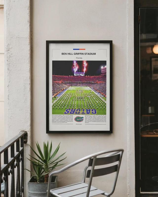 Ben Hill Griffin Stadium Poster, Florida Gators Wall Art, Gators Print, NCAA Poster, Collage Football Wall Art, Gift For Football Fan. NO FRAMED