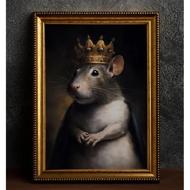 Artistic Custom Vintage Rat King Poster - Waterproof Unframed Animal Wall Art, Cute Crown-Sporting Mouse Print, Wood Box-Compatible Home Decoration for Bedroom, Living Room