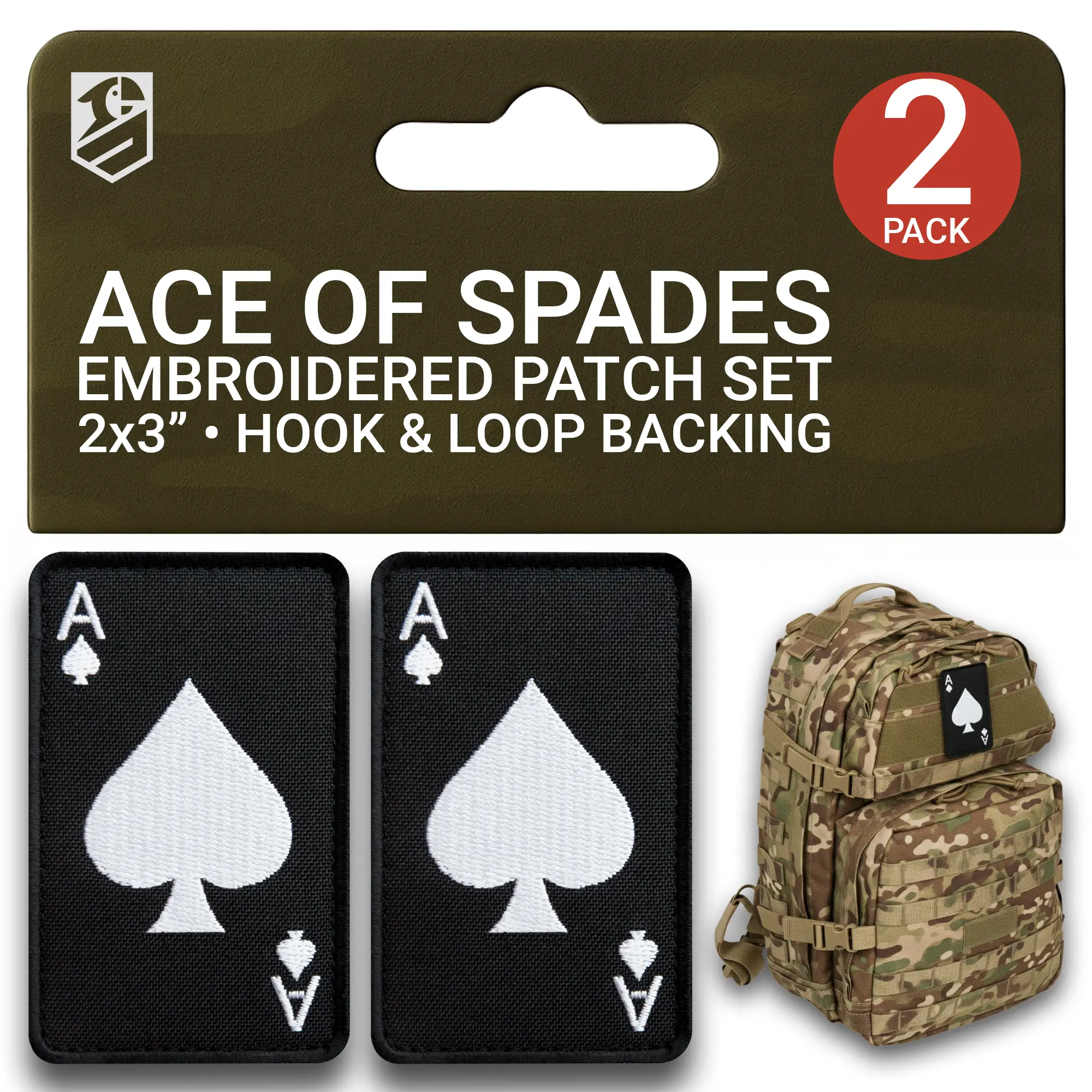 Ace of Spades Patch Set – 2Pcs Death Card Tactical Morale Patches (2x3 Inches)