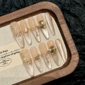 Sparkling Diamond Decoration Long Handmade Nail Art Set - Reusable Elegant Stiletto Nails for Party & Daily Wear, Perfect Valentine's Day, Birthday & Anniversary Gift for Girlfriend & Best Friend