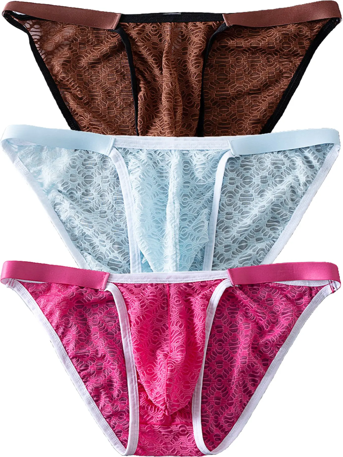 3pcs Men's Mesh Transparent Breathable Camo Daily Summer Briefs, 3-Pack Elastic Low Waist Fitted Thin All Season Sports Underwear, Comfortable Bikini Bottoms, Trendy Tropical Shorts