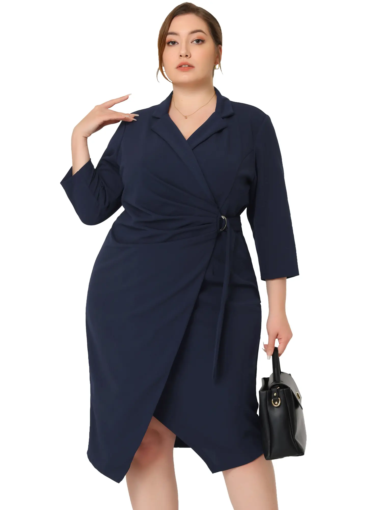 Agnes Orinda 1950s Vintage Dress for Women Plus Size 3/4 Sleeve Elegant Notched Lapel Cocktail Evening Sheath Dress