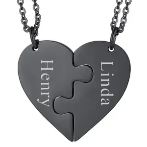 OIDEA Polished Stainless Steel Heart Puzzle Matching Necklace Set, Chain Jewelry Necklaces for 2-6 Family Members