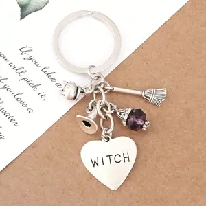 1 piece wizard broom keychain witch metal key ring wallet bag backpack car key charm Halloween role play party gift Stylish Keychain