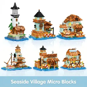 Beach Village Lighthouse Blocks, Creative Building Blocks, Mini Wooden House Series, DIY Street Scene Model, Creative Desk Decor, Stress Relief Toy, Birthday Gift
