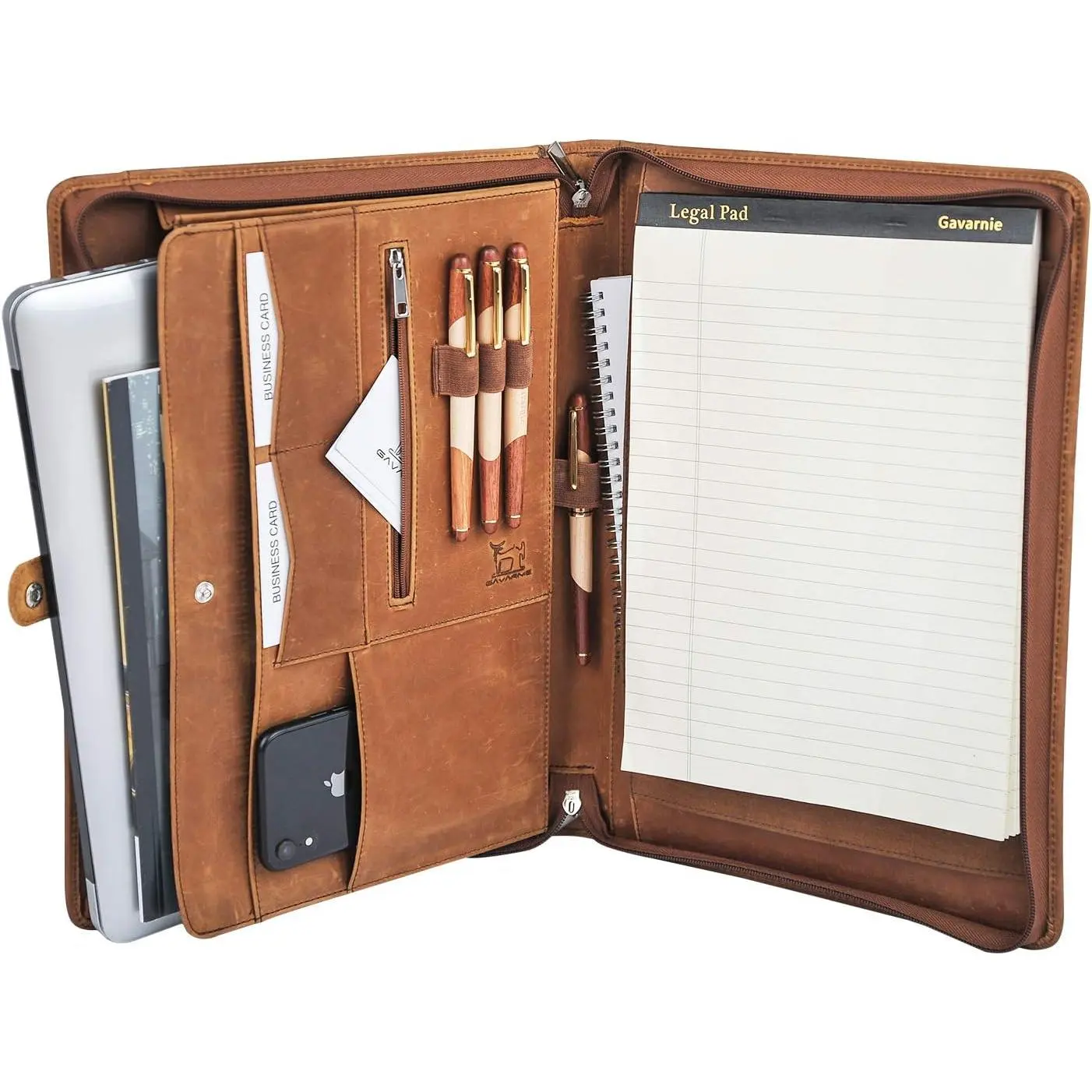 Genuine Leather Portfolio for Women, Solid Business Zippered Padfolio Organizer, Fits 13-Inch Laptop & Letter Size Notepad, Graduation Gift
