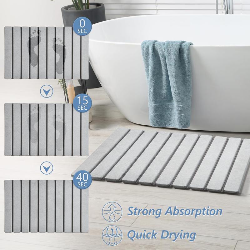 【Deal】Foldable Stone Bath Mat – Super Absorbent Diatomite, Quick Dry Non-Slip Bathroom Mat, 15.4 x 23.6 Inches, Light Grey Decor