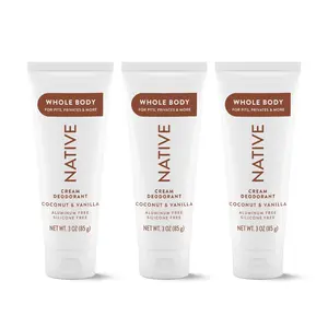 NATIVE Whole Body Deodorant Cream 3-Pack - Aluminum-Free, 72-Hour Odor Protection, Gentle Formula, No Residue