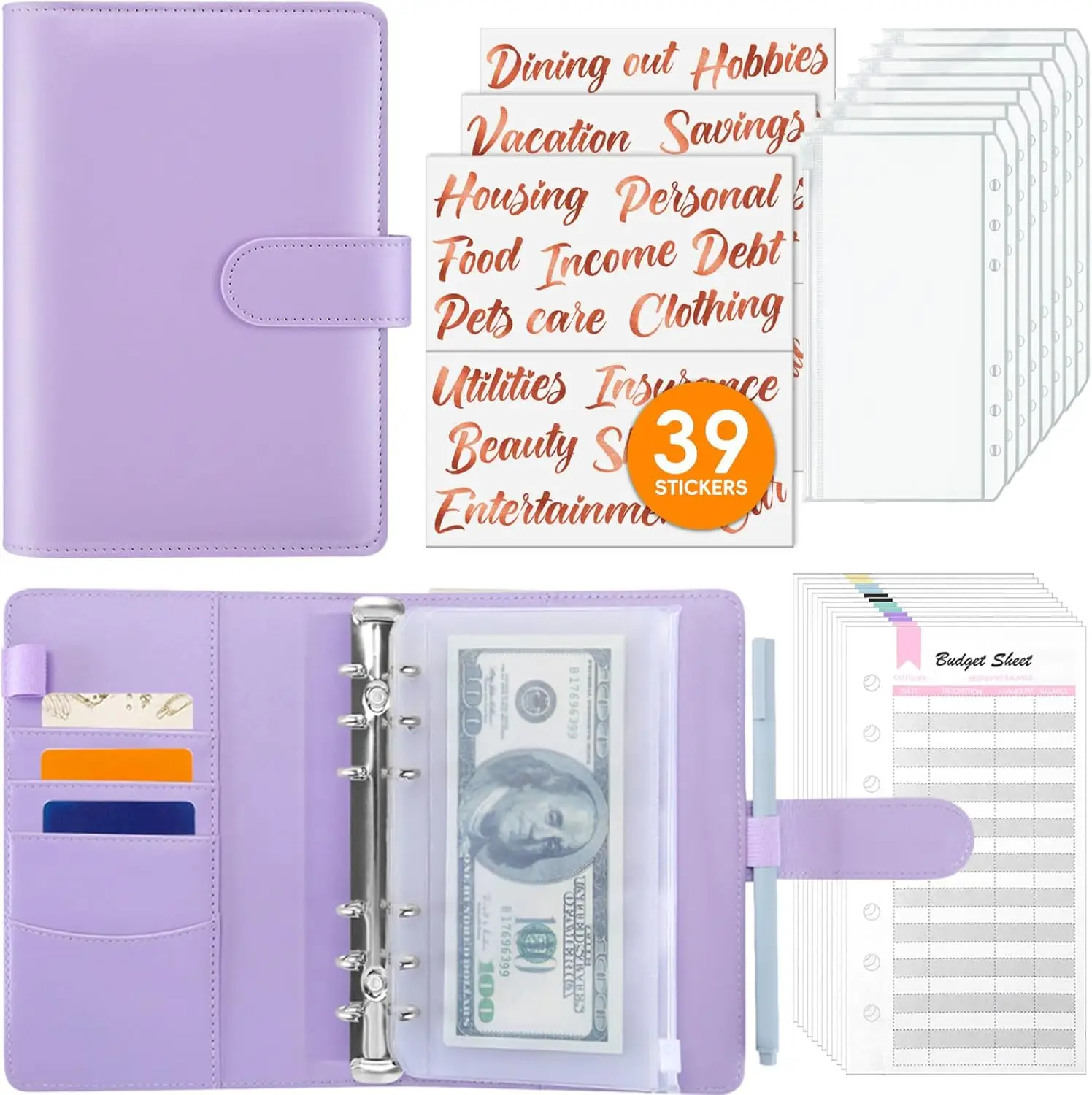 Budget Binder with Zipper Cash Envelopes & Expense Sheets for Budgeting and Saving Money