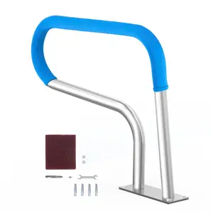 Pool Handrail, 32 X 23 Inch Railing In Stainless Steel With Base Plate For Indoor And Outdoor Pools, Swimming Pool Safety Railing For Decks, Rust-Proof Grab Bar With Grip Cover And Accessories For Spas