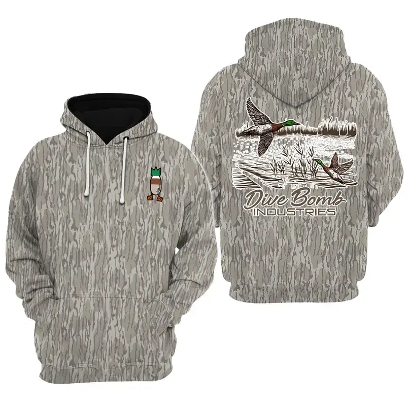 Dive Bomb Clothing Bomber Hoodie 2 – Minimalist Bomb Logo Pullover, Mossy Oak Original Bottomland Tee Camo T-Shirt Fabric Menswear, Gift For Him, Gift For Dad