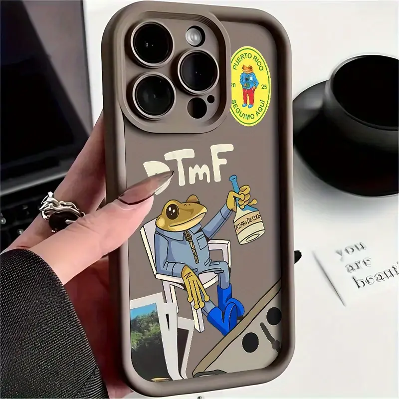 Phone Case - 1pc of Cartoon Frog Patterned Brown Phone Case, Compatible with Iphone 16, 15, 14, 13, 12, 11, X Pro Max Plus, Made of Soft TPU for Phone Protection