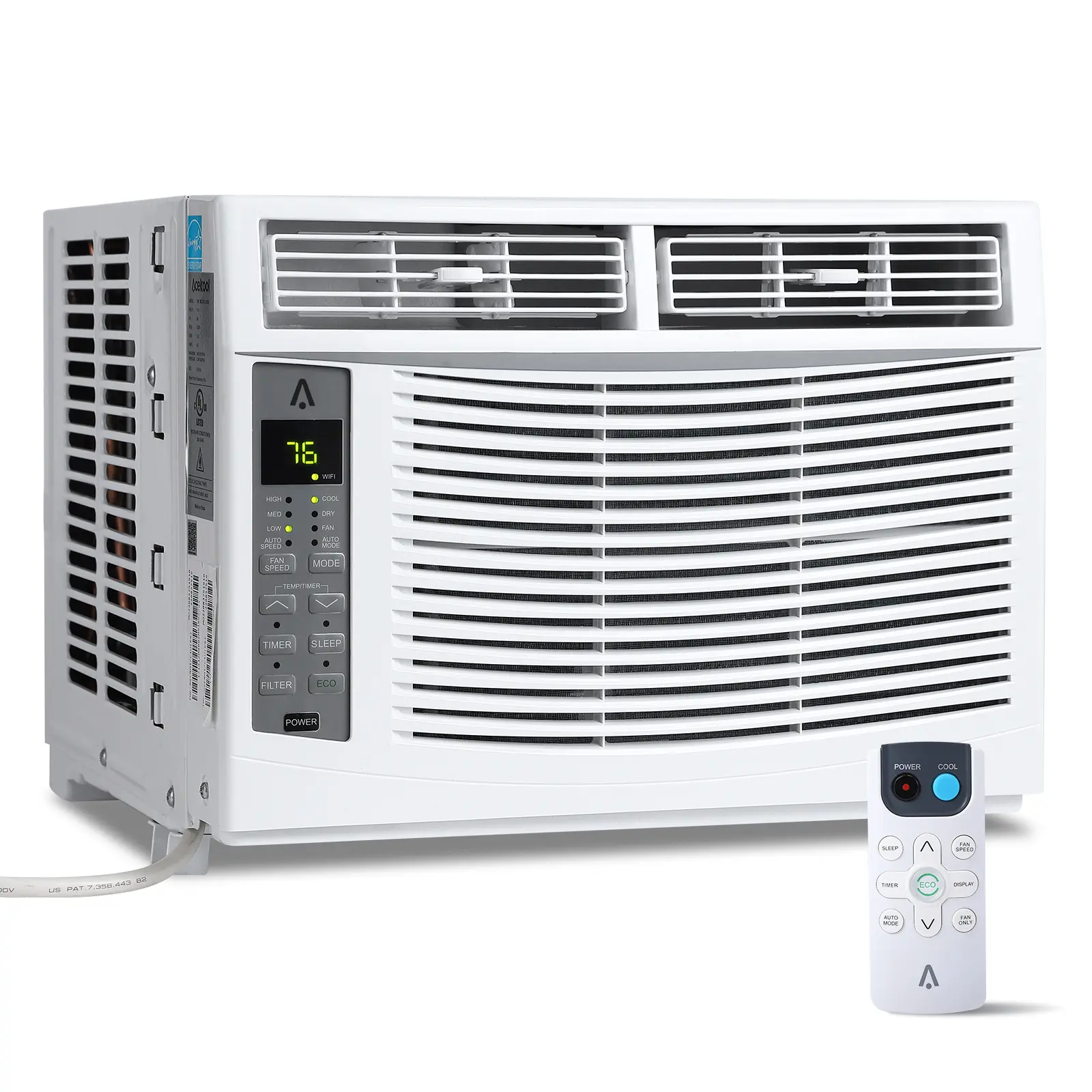 White 6000BTU Window Type Smart Air Conditioner - Remote Control, Energy Saver, Cooling Mode, Quiet Operation, Dehumidifier, Cools Up to 250 sq ft, Easy to Install for Bedrooms