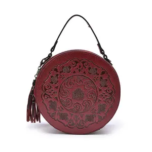 F05-【Genuine leather】Women's special retro style crossbody bag round bag handbag