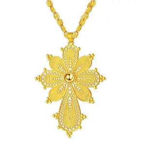 50cm/Golden color Ethiopian Cross Pendant with Ethiopian Eritrea Items