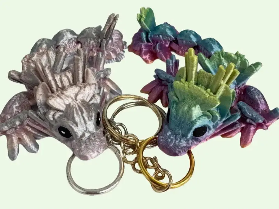 Sushi Dragon Keychain - Colorful Dragon Design with Gold and Silver Rings for Key Organization