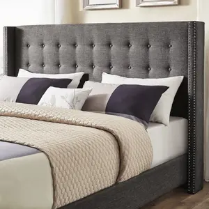 Dark Grey Linen Eastern King Wingback Headboard