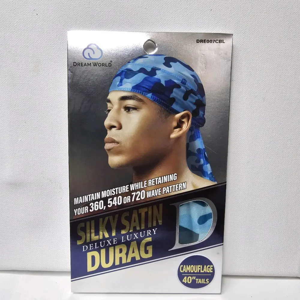 Dream World Silky Satin Durag Camouflage DRE007CBL 40" Tails Maintain Moisture 360 540 720 Wave Pattern