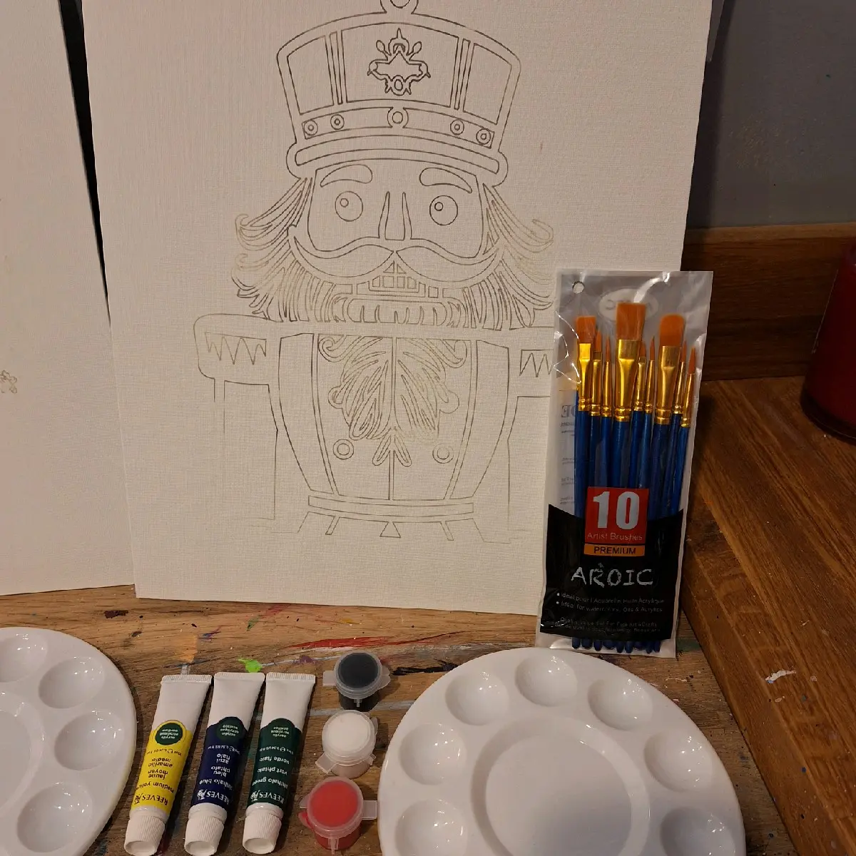 Nutcracker Paint Kit - Redrawn Canvas, 10 Brushes, 6 Acrylic Paint Colors, Painter's Palette