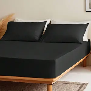 Solid Color Fitted Sheet & Pillowcase Set, 3 Counts/set Including 1 Fitted Sheet & 2 Pillowcase without Filler, Soft Comfortable Bedding Set for Bedroom