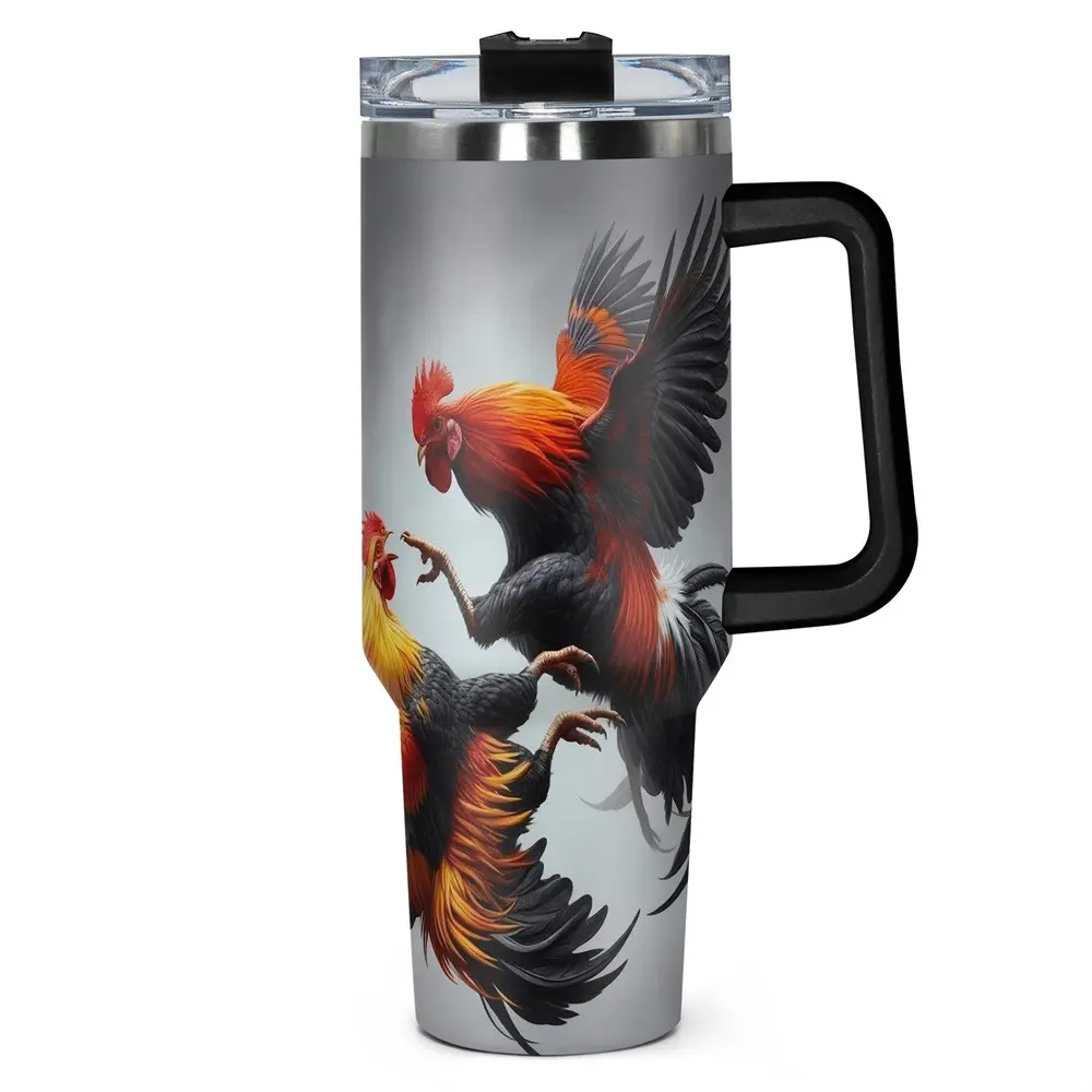 1 Count 40 oz Dynamic Rooster Art Cold Beverage Tumbler with Lid, Double-Wall Vacuum Insulated Tumbler, Coffee Cup Gift for Women and Men, Stainless Steel Drinkware, Ideal for Halloween, Independence Day, Memorial Day & Birthday Gifting