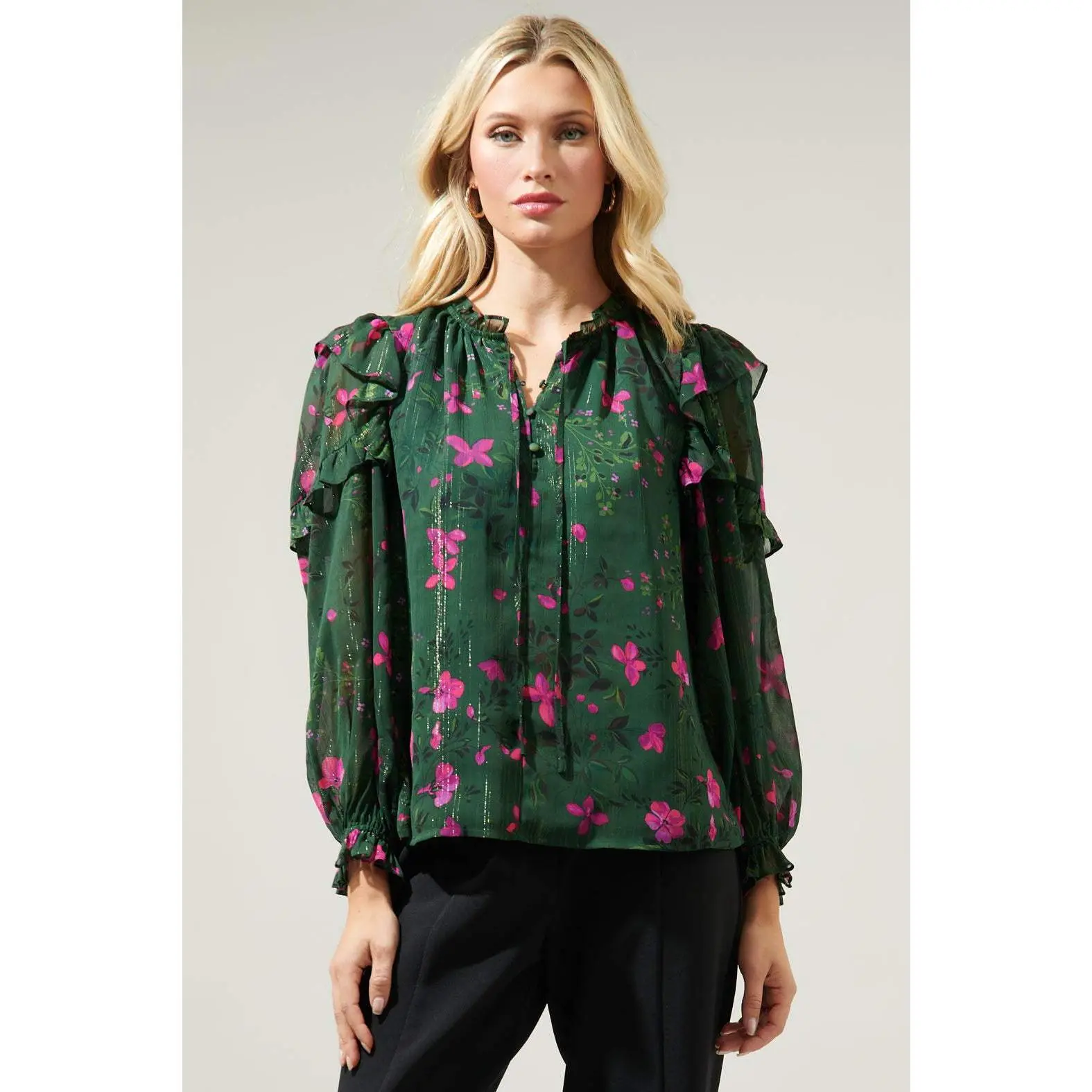 Juniper Floral Marquette Henley Blouse