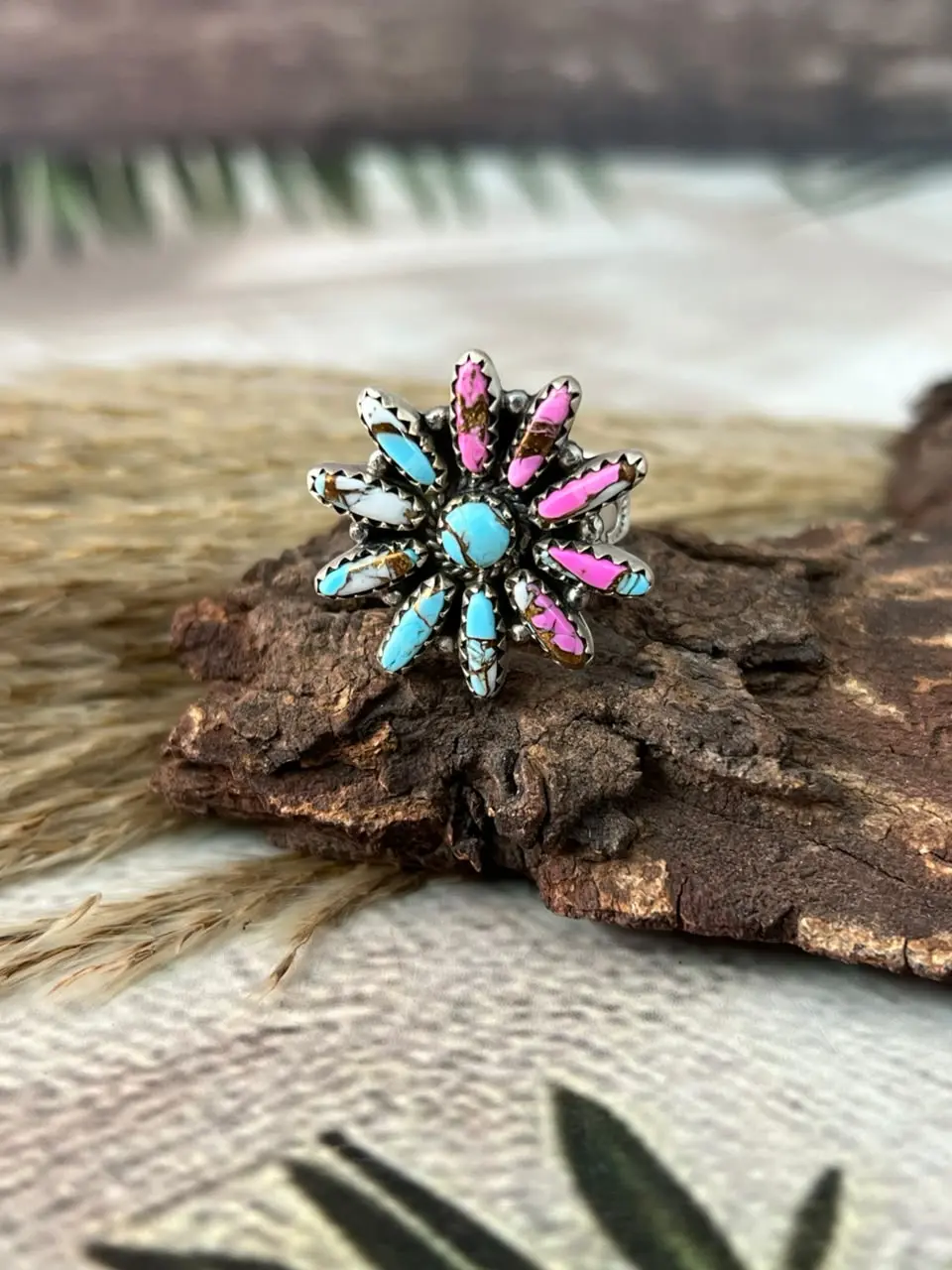 Handmade Sterling Silver Cotton Candy Adjustable Ring Signed Nizhoni