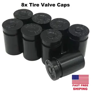 8x Set of Tire Valve Cap Stem Cover For 2 Vehicles Black Bullet Shell Style ATV