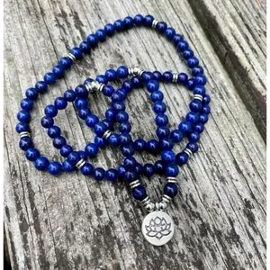 Natural 108 Mala Beads Lapis Lazuli Necklace Multi Strands Healing Yoga Throat Chakra Bracelet