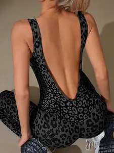 Women's New Hot  Workout Sets Yoga Bodysuit -Classic Seamless Slim Fit Leopard Print with Backless Design, Tummy Control Strappy Jumpsuit, Soft Non-Pilling Fabric, Fall Winter Gym Fitness Running, Deals All Season Activewear Athletic Style Activewear tikt