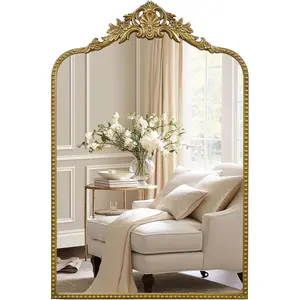Baroque Mirror 24"X36", Mantel Victorian Antique Farmhouse Mirror with  Ornate Metal Frame for Fireplace Entryway Living Room Hallway Bathroom