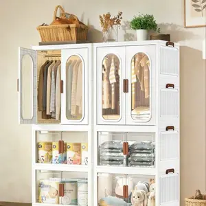 TidyLiving Foldable Wardrobe Storage Cabinet with Hanging Rail & Wheels - White